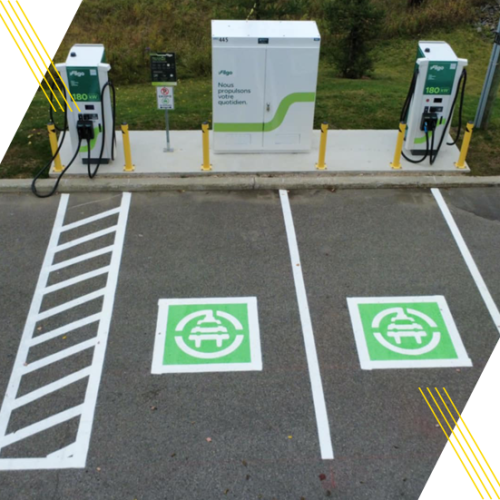 Stationnement pour bornes de recharge électrique avec marquage au sol